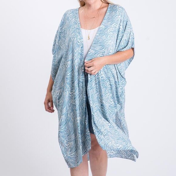 Zebra Print Short Sleeve Maxi Kimono - Picture 2 of 7